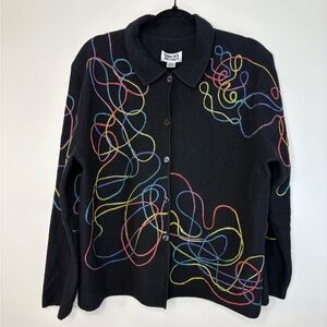 Chicos D.S.I.G.N Embroidered Black Cardigan 90’s Vintage